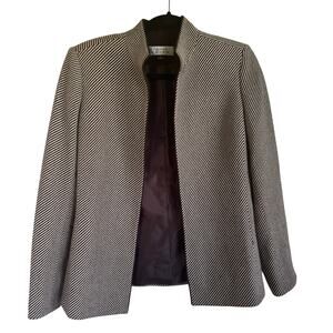 Tahari ASL Brown Cream Herringbone Striped Open Front Blazer Jacket Size 8